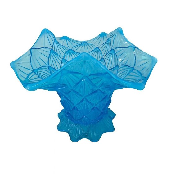 Vintage Dugan Blue Opalescent “Fishscale & Beads” Glass Ruffled Vase (c. 1908–19 - Picture 1 of 8